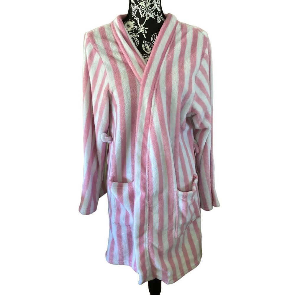 PJ Couture Striped Fleece Bath Robe Sleepwear Pajamas